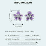 Purple Flower Earrings for Women, 925 Sterling Silver Cute Plumeria Cherry Blossom Hypoallergenic Stud Earrings For Girl