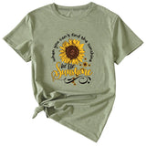 When You Cant Find Letters Sunflower Printed Round Neck Short Sleeve T-shirt