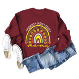 MOMMY MOM BRUH Rainbow Love Letter Print Round Neck Sweater Long Sleeve