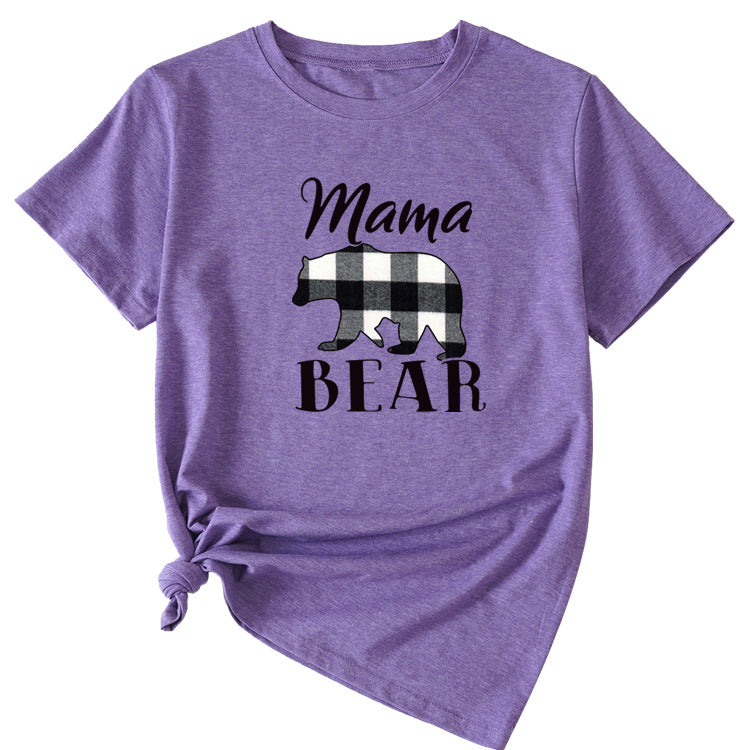 Fashion Jacket Mama Bear Pattern Ladies Round Neck Short Sleeve T-shirt