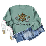 Baby, It's Cold Outside, Letter Print Leopard Print Long-sleeved Round Neck Sweater