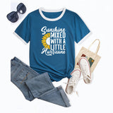 Sunshine Mixed with Sunflower Pattern Ladies Short Sleeve T-shirt