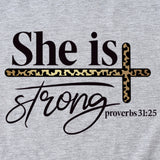 She Is Strong Letter Printed Round Neck Short Sleeved T-shirt