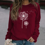 Printed Dandelion Round Neck Ladies Long-sleeved Shirt Loose Sweater
