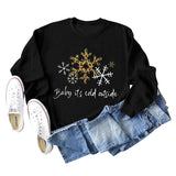 Baby, It's Cold Outside, Letter Print Leopard Print Long-sleeved Round Neck Sweater