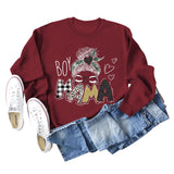 BOY MAMA Love Print Round Neck Loose Bottom Long Sleeve Sweatshirt Women