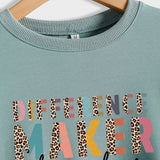 DIFFERENCE MAKER TEACHER LETTER Leopard Print Long-sleeved Sweater for Women