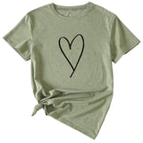 Fashion Womens Blouse Simple Love Pattern Printing Casual Round Neck Short Sleeve.
