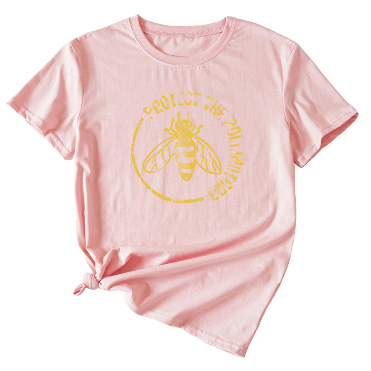 Bee Protect The Pollinators Pattern Short Sleeved T-shirt