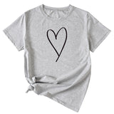 Fashion Womens Blouse Simple Love Pattern Printing Casual Round Neck Short Sleeve.