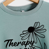 Therapy Helps But Temper Round Neck Letter Long Sleeve T-Shirt Women