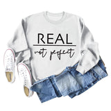 Real Not Perfect Letter-printed Round Neck Long-sleeved Sweater for Women