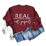 Real Not Perfect Letter-printed Round Neck Long-sleeved Sweater for Women