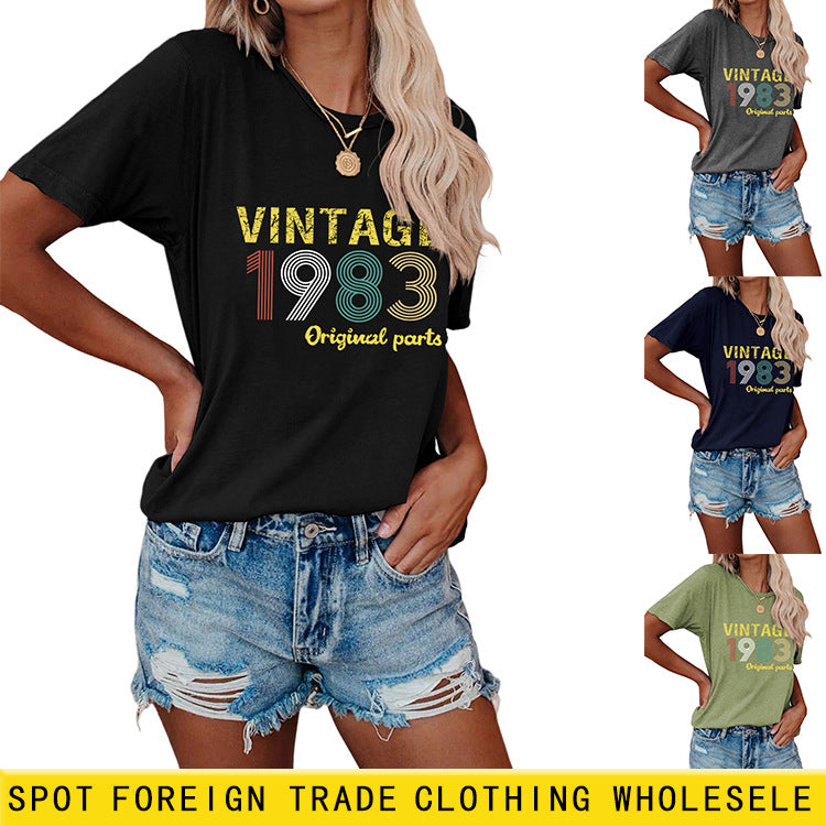 Fashion Women's Top VINTAGE 1983 Casual Loose Short Sleeve