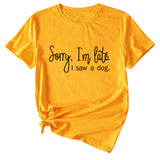 Sorry I'm Late Letter Printed Women's Casual Round Neck Short Sleeved Shirt