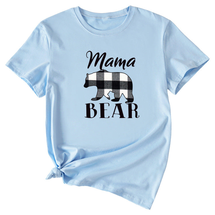 Fashion Jacket Mama Bear Pattern Ladies Round Neck Short Sleeve T-shirt