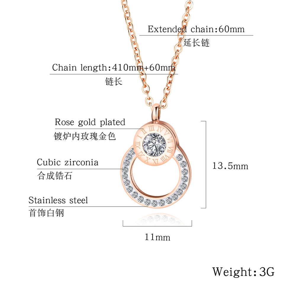 Pendant In Titanium Steel with Zirconia Necklace with Roman Numerals for Women