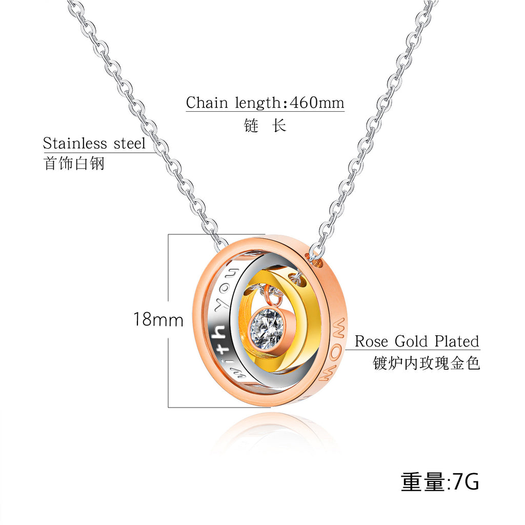 NEHZUS Fashionable and Simple Three-coloured Three-ring Clasp Pendant for Men and Women In Titanium Steel with Diamond Personalised Couple's Necklace