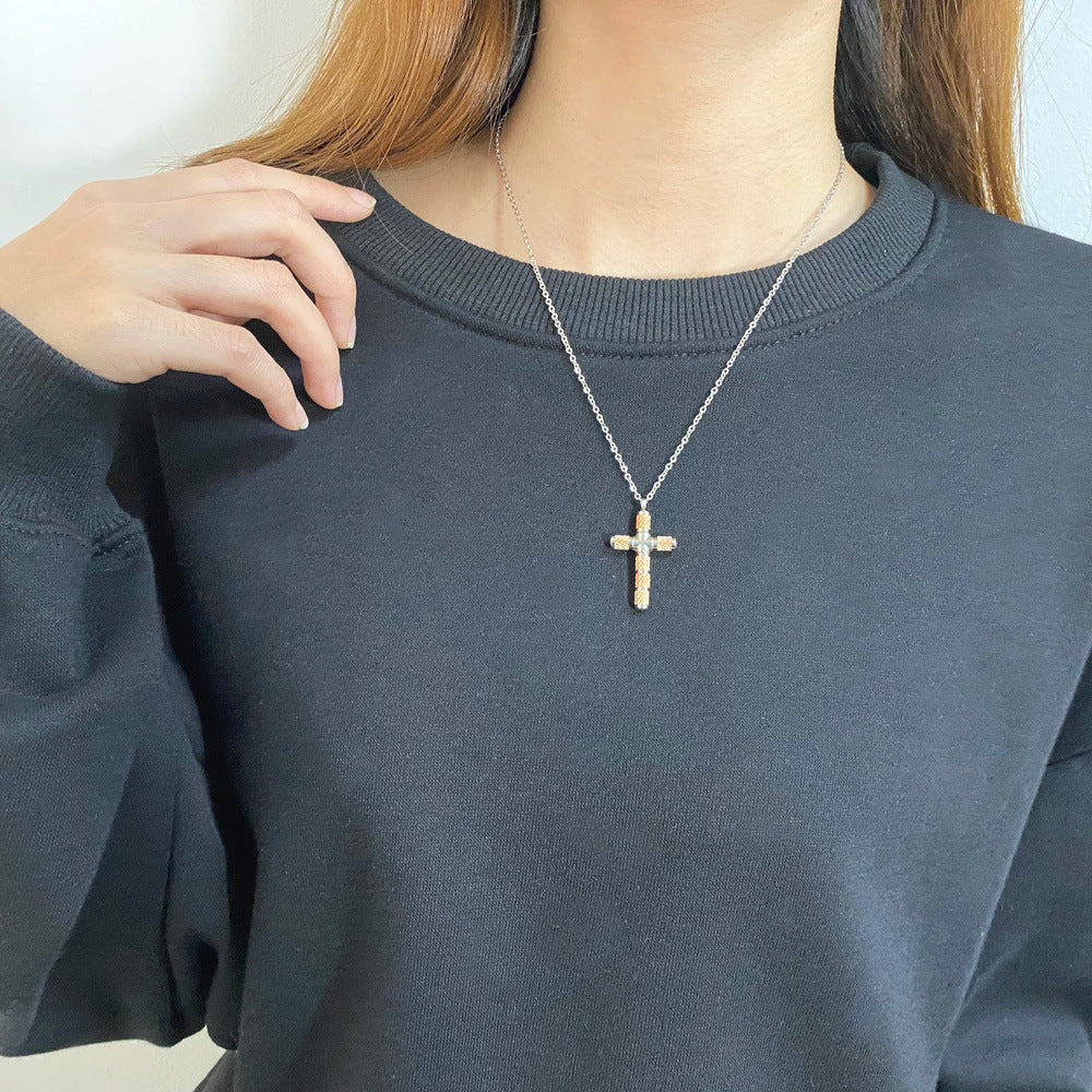 NEHZUS  Vintage Titanium Steel Cross Necklace for Men Netflix Fashionable Sweater Necklace GIFT for Boyfriend