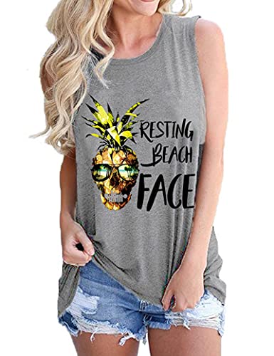 Women Resting Beach Face Shirt Women Pineapple Tank Tops
