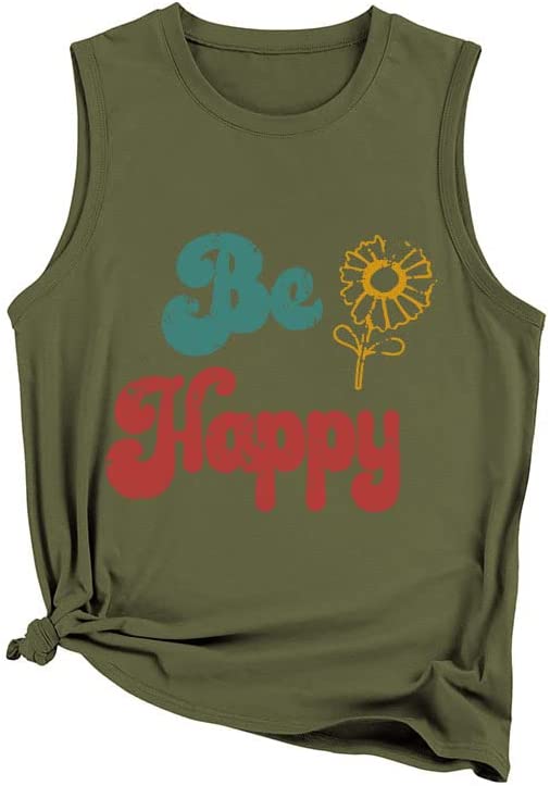 Women Be Happy Sunflower T-Shirt Inspirational Happiness Graphic Tees