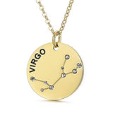 Gold Plated Constellation Pendant Necklace Horoscope Zodiac Sign Coin Charms with Adjustable