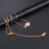 Necklace Fashion Double Love Heart Stainless Steel Plated Rose Gold Collarbone Necklace for Women