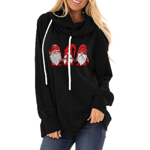 Women Drawstring Hooded Sweater Santa Claus Loose Long Sleeve Sweatshirt