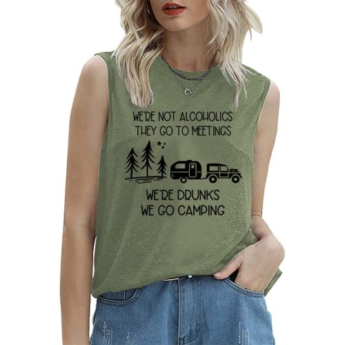 Funny Camper Drinking Tank Tops Women We're Drunks We Go Camping Shirt