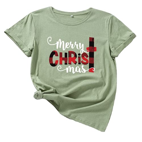 Women Merry Christmas T-Shirt Buffalo Plaid Christ Shirt