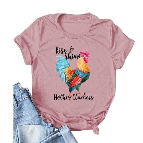 Rise & Shine Mother Cluckers Cute T-Shirt Graphic Shirt for Women