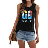 Go Surf Coconut Tree Tank Top Shirt for Women Beach Waves Surfing Fan Shirt