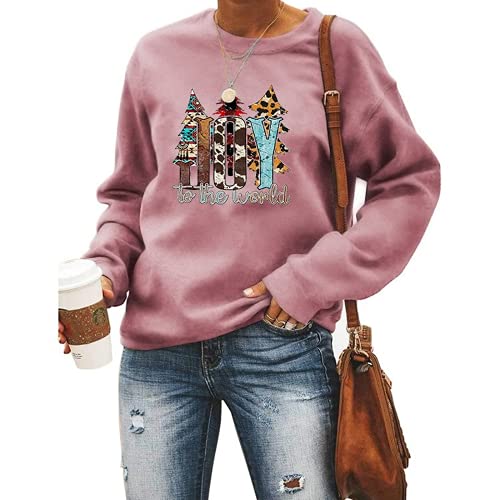 Women Joy To The World Graphic Sweatshirt Buffalo Plaid Christmas Shirt