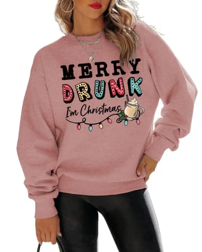 Merry Drunk I'm Christmas Sweatshirt Women Christmas Light Shirt