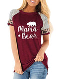 Women Short Leopard & Stripe Sleeve Mama Bear T-Shirt