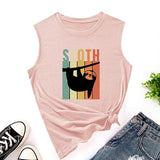 Women Vintage Retro Sloth Tank Trendy Sloth Graphic Tee Shirt