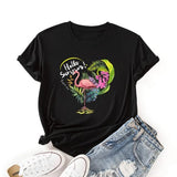 Flamingo Hello Summer T-Shirt Women Summer Favorite Season Tees Tops