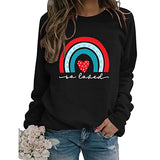 Valentines Rainbow Love Sweatshirt Women Love Heart Tee Tops