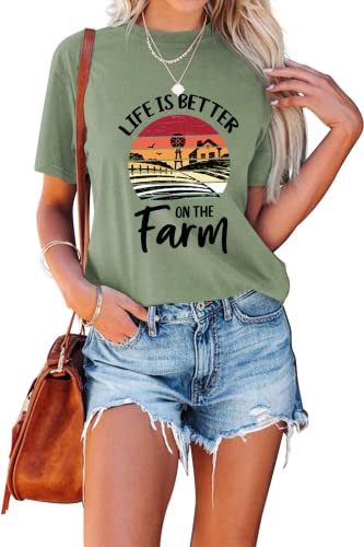 Funny Farming Shirt Women Life is Better on The Farm Tees Tops