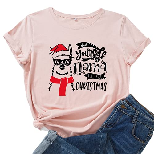 Women Have Yourself A Llama Little Christmas T-Shirt Cute Christmas Shirt