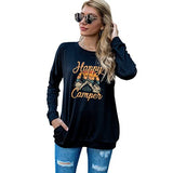 Happy Camper Camping Hiking Travel Shirt for Women Long Sleeve Camp Life Blouse