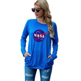 Vintage NASA Gift Shirt Women NASA Space Long Sleeve Graphic Blouse with Pockets