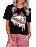 Women Leopard Lips T-Shirt Shiny Lipstick Shirt