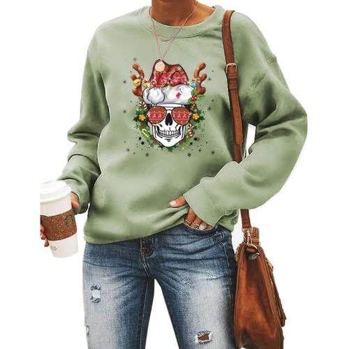 Skull Mom Santa Christmas Sweatshirt Women Long Sleeve Graphic Shirt