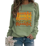 Women Thankful Sweatshirt Long Sleeve Leopard Print Graphic Thanksgiving Shirt