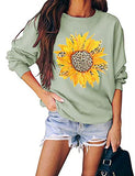 Women Long Sleeve Leopard Sunflower Sweatshirt Floral Leopard Shirt