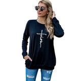 Christian Shirt for Women Long Sleeve Faith Cross Shirt Tops