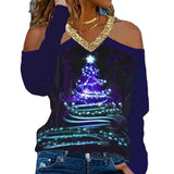 Women Christmas Lights Shirt Cute Deer Christmas Tee V-Neck Fashion Blouse