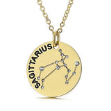 Gold Plated Constellation Pendant Necklace Horoscope Zodiac Sign Coin Charms with Adjustable