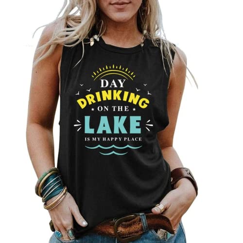 Women Day Drinking on The Lake is My Happy Place Tank Tops